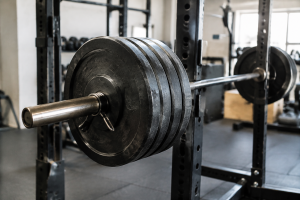 disques poids empiles sur barre salle musculation